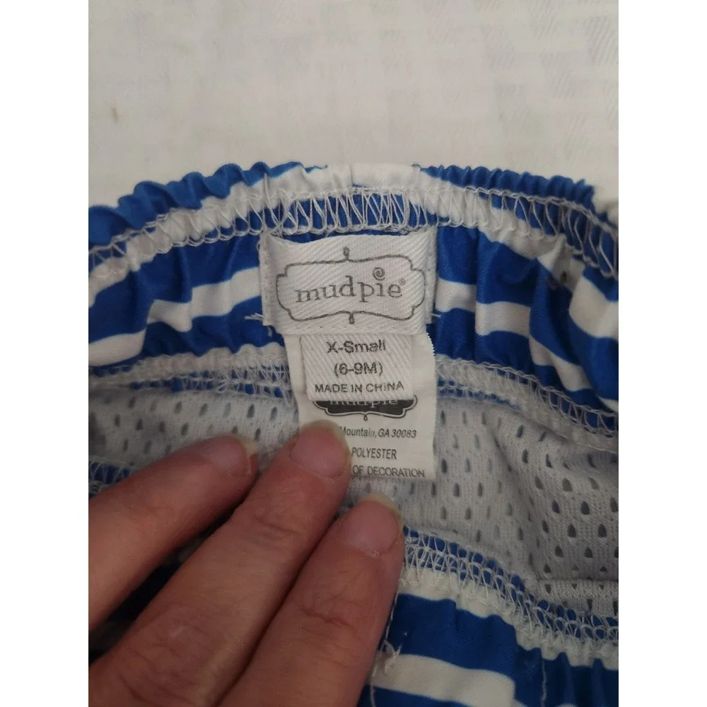 Mud Pie Baby Boys Blue White Striped Swim Trunks Shorts 6-9 Months XS